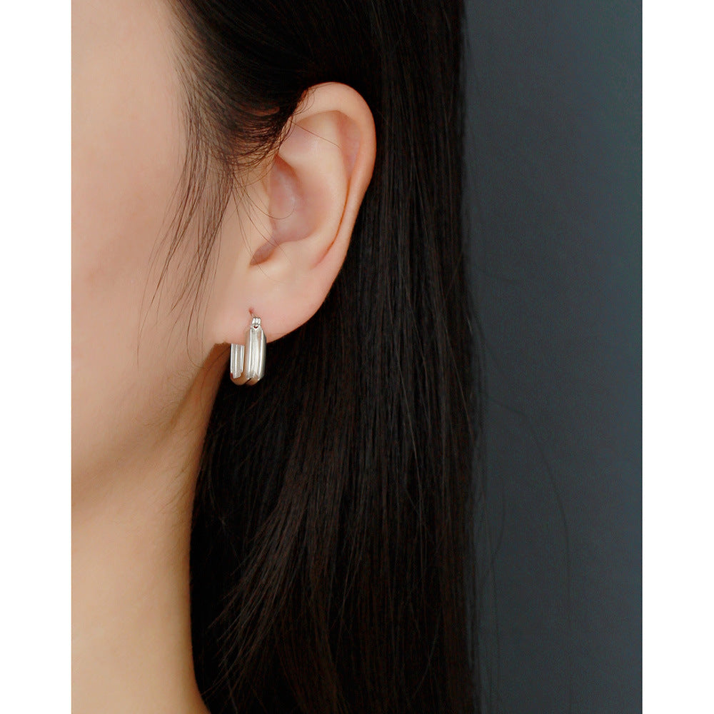 Minimalist 925 Sterling Silver Plated Double-Layer Square Geometric Hoop Earrings for Women