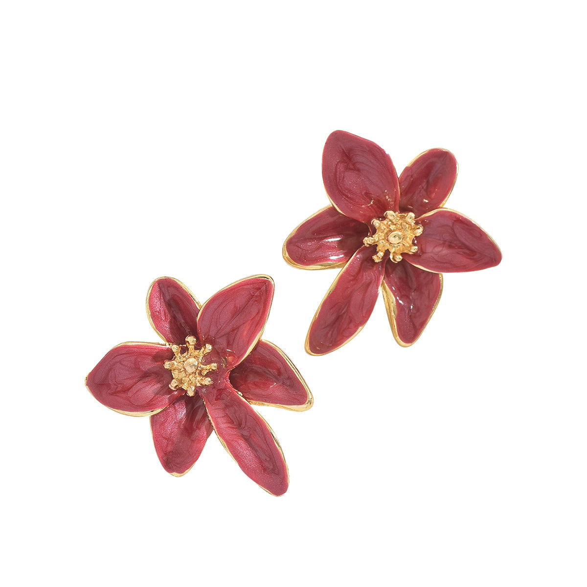 Fashion Geometric Floral Drop Oil Plated 18K Gold Zinc Alloy Stud Earrings for Women
