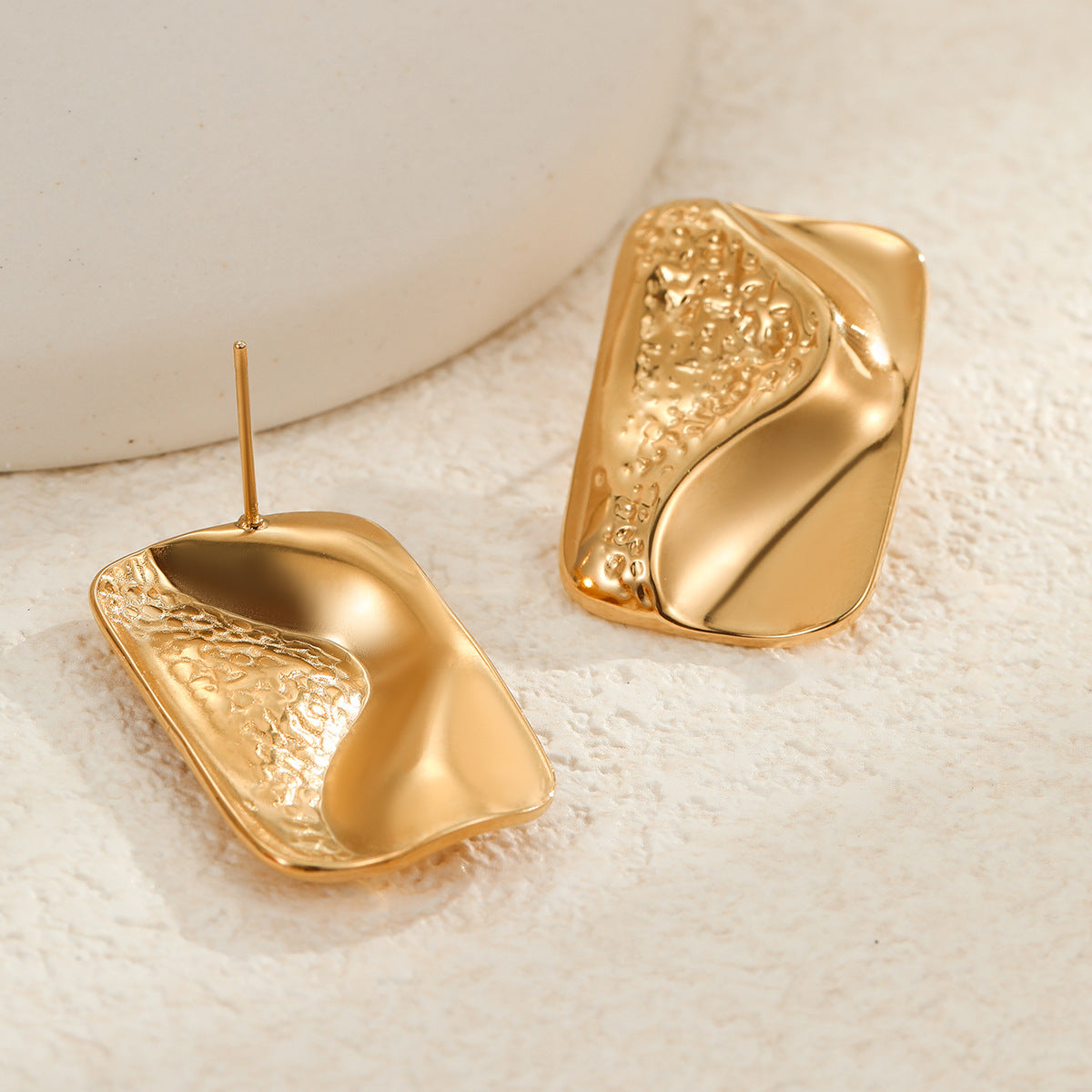 Pendientes cuadrados geométricos de acero inoxidable de estilo vintage francés para mujer con baño de oro de 18 quilates
