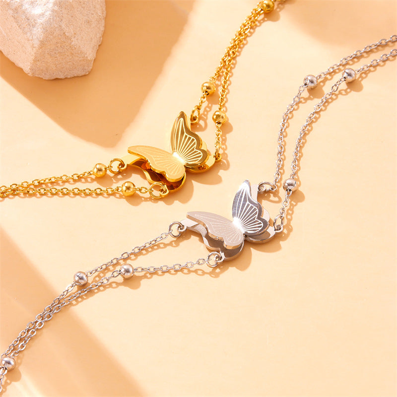 Bracciale di lusso da donna in acciaio inossidabile placcato a forma di cuore, stella o farfalla