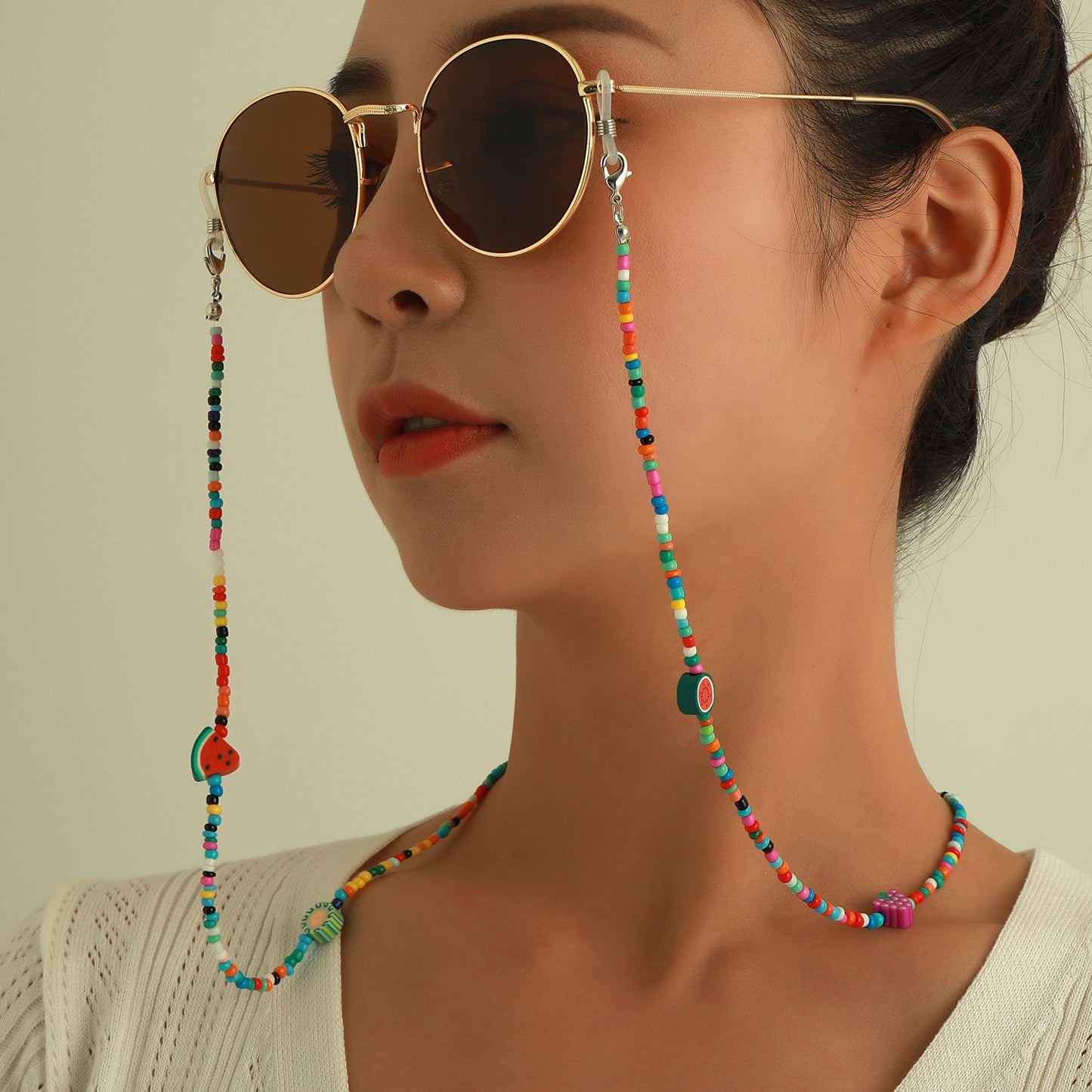 Punk Fruit Apple Glass Beads Eyewear Chain for Women