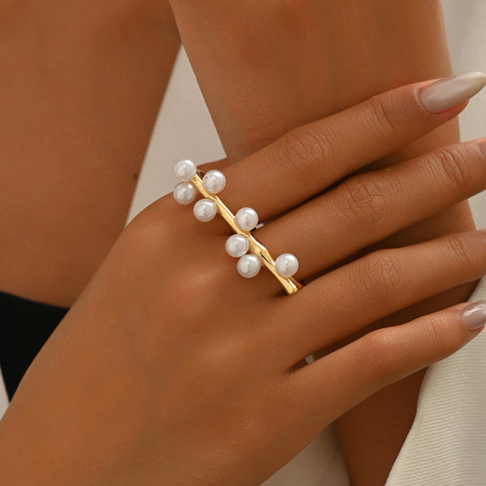 Anillo de Aleación con Perlas Geométricas para Mujer, Conjunto de Anillos Apilables Minimalistas para Dedo Índice