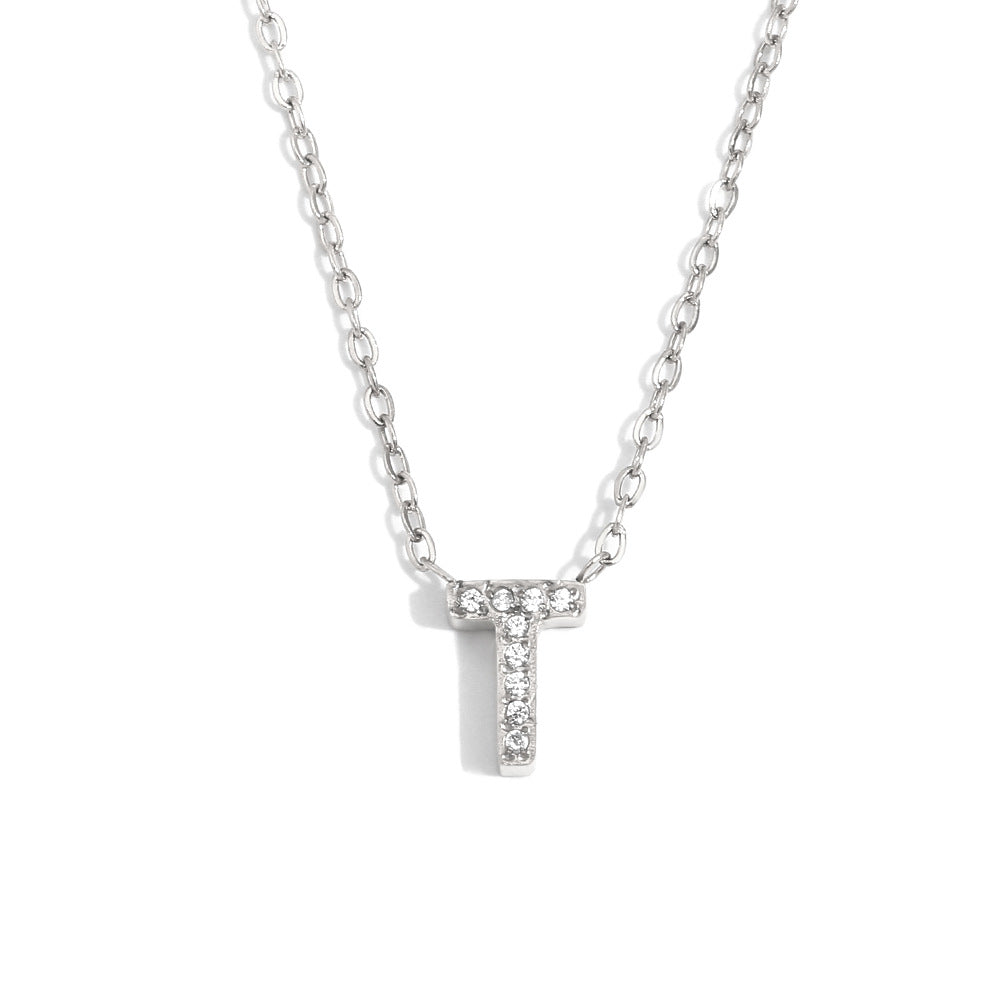 Minimalist Fashion Letter Pendant Necklace for Women Stainless Steel with 18K Gold Plating and Rhinestone Inlay