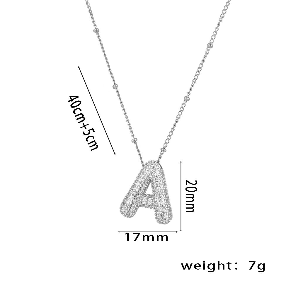 Minimalist Geometric Letter Pendant Necklace in Titanium Steel with Rhinestone Inlay and White Gold Plating on Snake Chain for Women