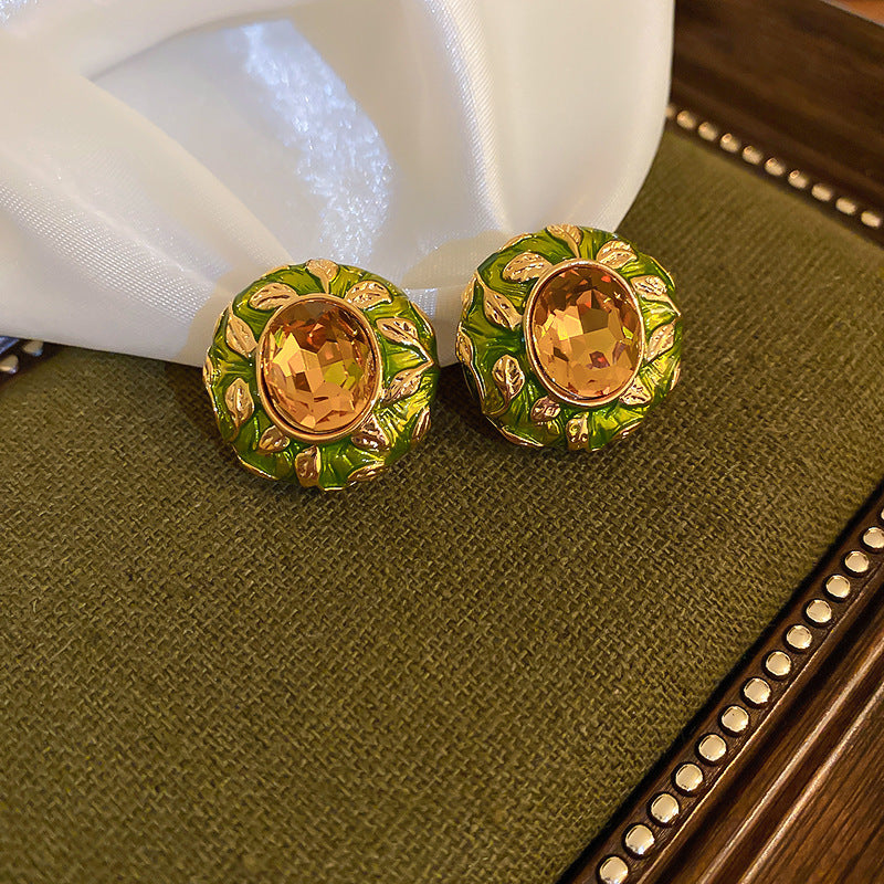 Vintage-Style Geometric Square Rhinestone Stud Earrings in Alloy with Stainless Steel Posts for Women