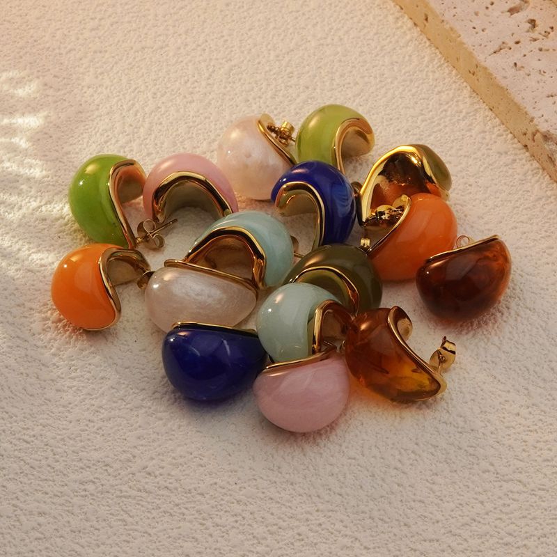 Orecchini da donna di lusso eleganti a goccia placcati in acciaio inossidabile a forma di C