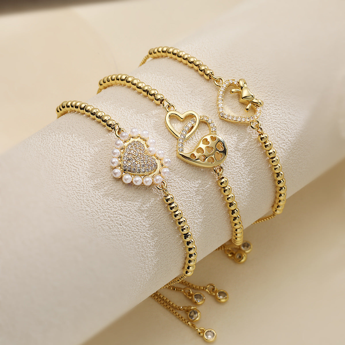 Minimalist Heart-Shaped Copper Bracelet with 18K Gold Plating and Zircon Accents for Women