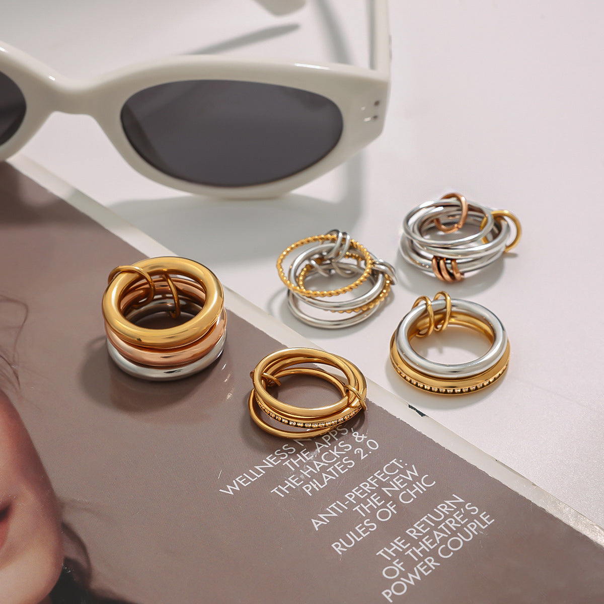 Anillo chapado de acero inoxidable geométrico para mujer