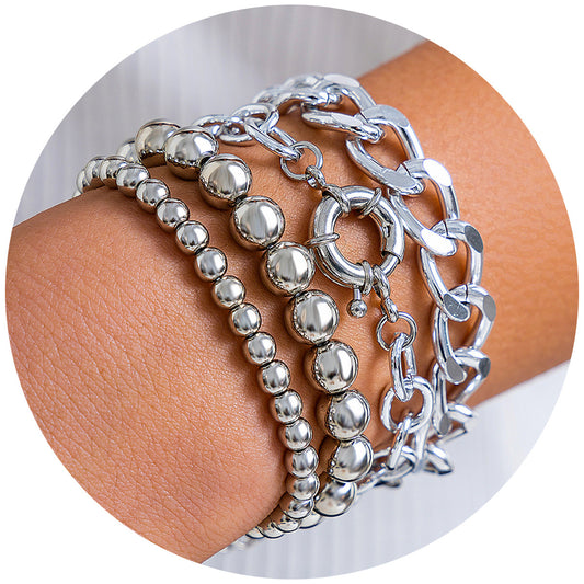 Punk Style Geometric Round Ball Alloy Bracelet with Plated Finish for Women