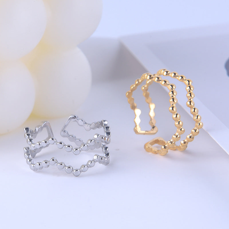 Minimalist Geometric Polka Dot Plated Stainless Steel Open Ring for Women