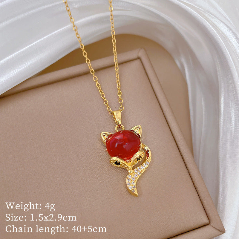 Sweet Minimalist Cross Micro-Inlaid Cubic Zirconia Brass Pendant Titanium Steel Necklace for Unisex