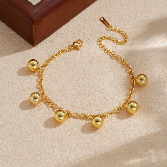 Vintage Minimalist Gold Plated Stainless Steel Round Ball Chain Bracelet