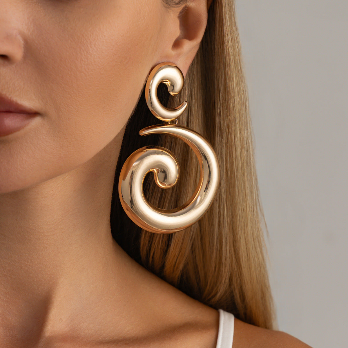 Exaggerated Geometric Spiral Plated Iron Earrings for Women