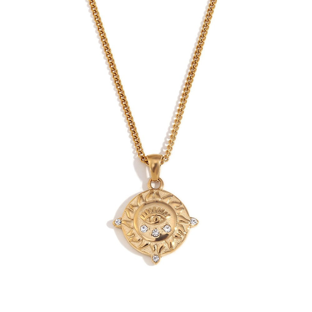 Collana con ciondolo a tema zodiacale in acciaio inossidabile placcato oro 18 carati e cordino regolabile da donna