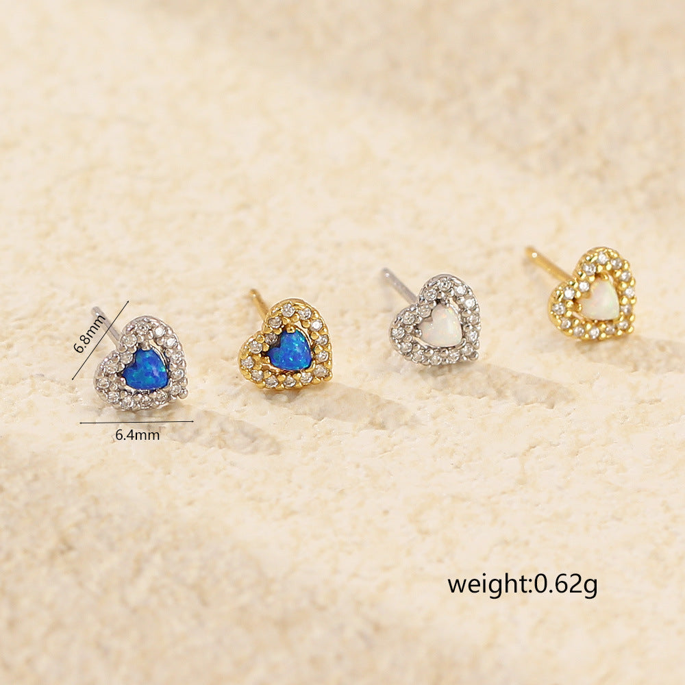 Minimalist Heart-Shaped S925 Sterling Silver Stud Earrings with Rhinestone Inlay, Dainty Fresh Ear Jewelry for Women
