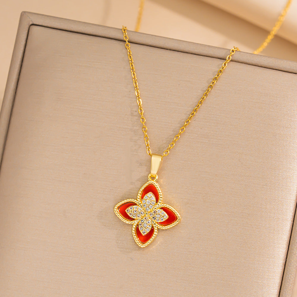 Minimalist Geometric Titanium Steel Necklace for Women with Gold Plating Locket Chain Fashion Accessory