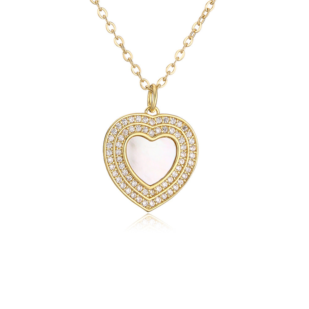 Collana da Donna con Ciondolo a Cuore Minimalista in Abalone Bianco e Zircone con Catena in Rame