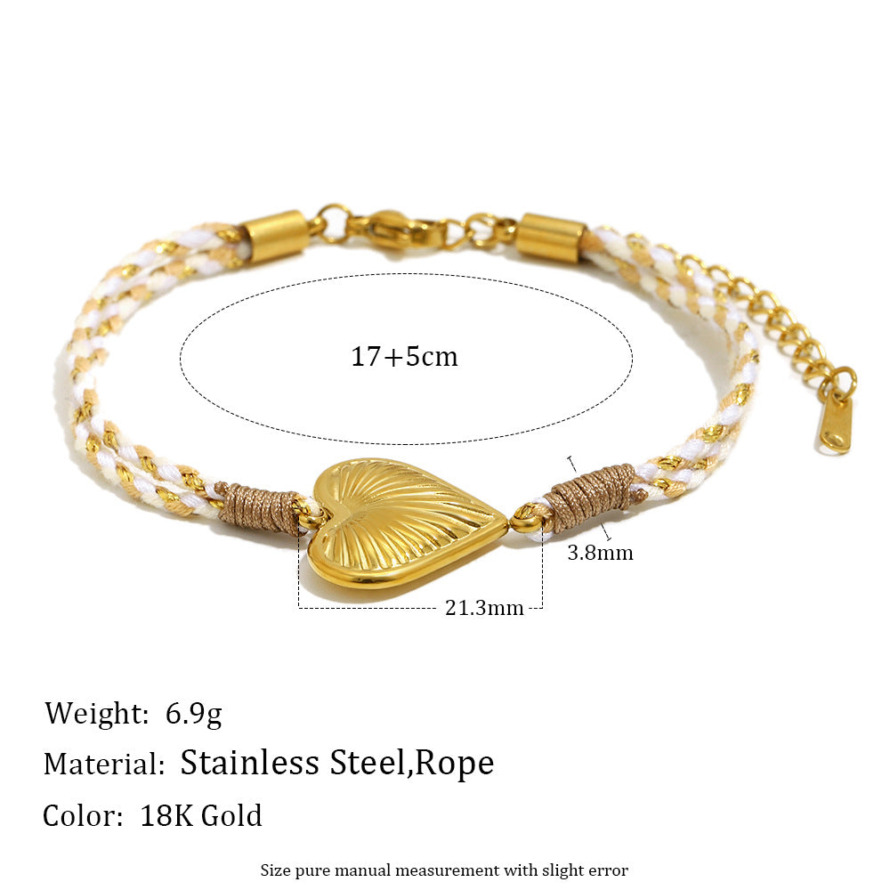 Bracciale Minimalista con Ciondolo a Stella Marina e Sole in Acciaio Inossidabile Placcato Oro 18K con Cordino Intrecciato