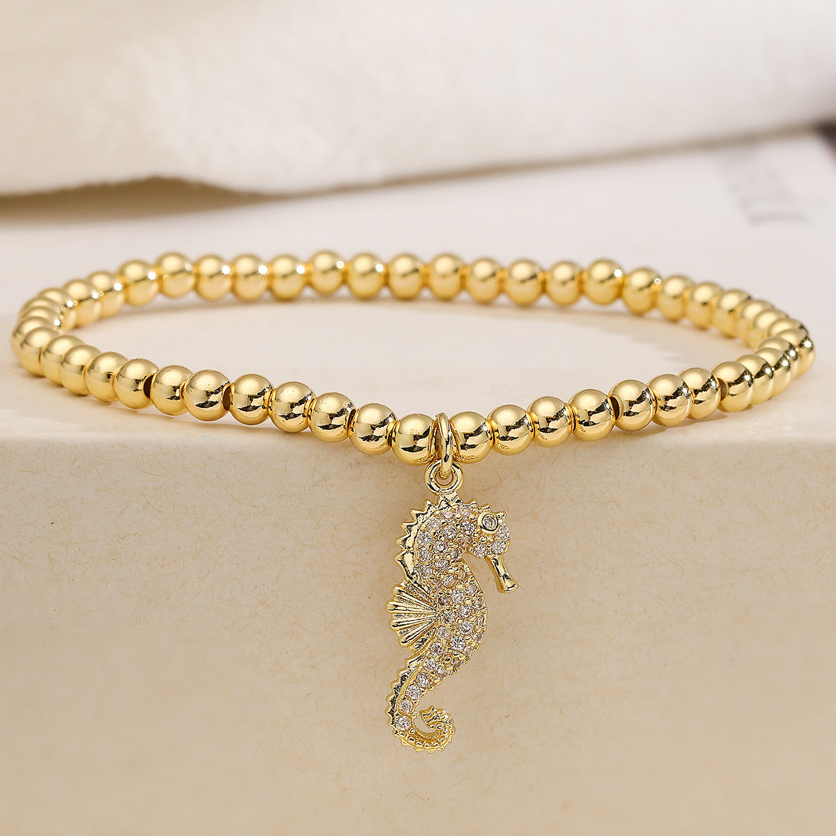 Fashion Cute 18K Gold Plated Cubic Zirconia Turtle Animal Brass Ball Chain Bracelet for Women