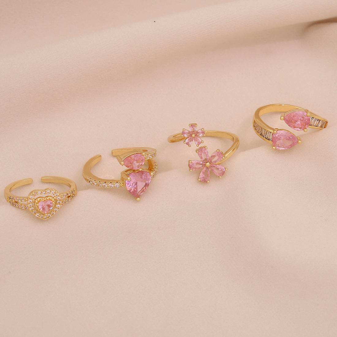 Fashionable Heart-Shaped and Bowknot-Designed Copper Ring with Cubic Zirconia Inlay for Women
