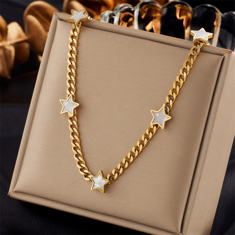 Minimalist Butterfly and Star Pendant Necklace in Titanium Steel with Plated Finish for Women