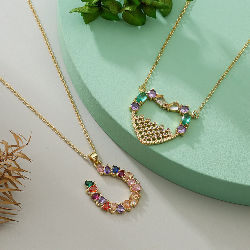 Minimalist Geometric Heart Pendant Necklace for Women in Brass with Gold Plating and Zircon Inlay