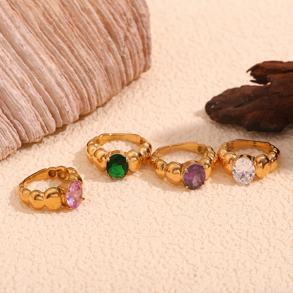 Anello da donna in acciaio inossidabile con placcatura in oro 18 carati, stile geometrico vintage