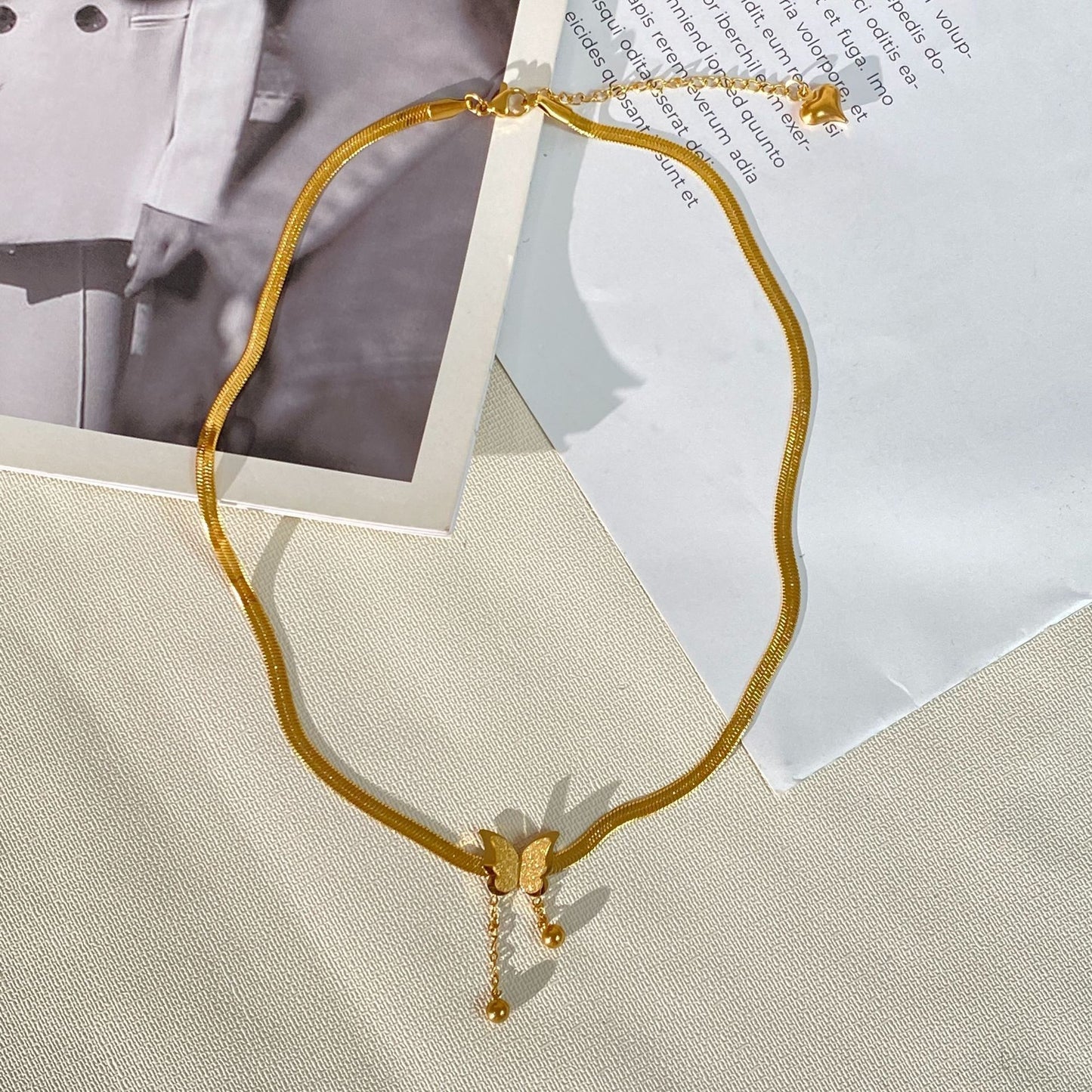 Gold Plated Titanium Steel Butterfly Tassel Necklace