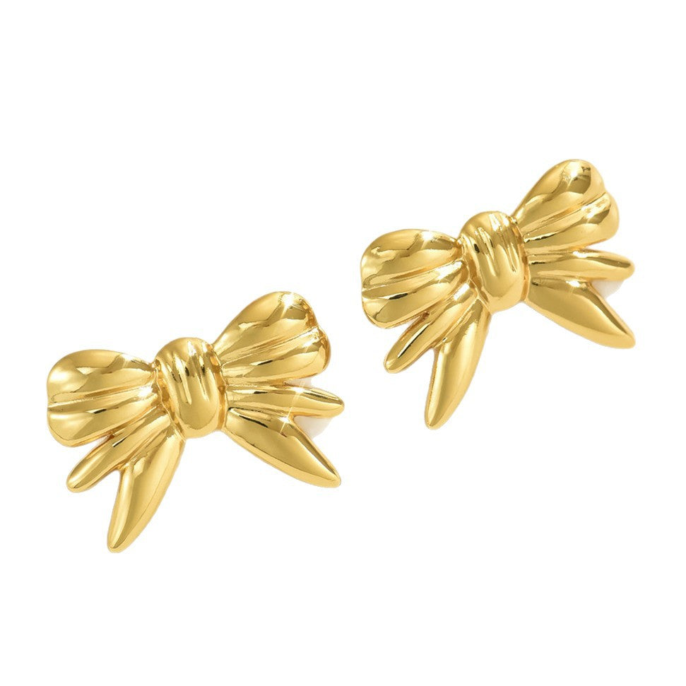 Sweet Stainless Steel Bow Earrings Polished Finish