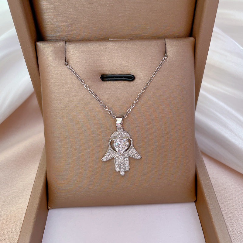 Sweet Full Cubic Zirconia Square Geometric Titanium Steel Necklace for Unisex