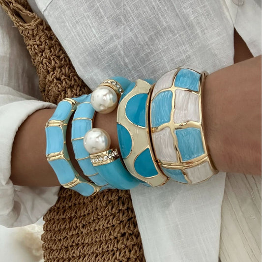 Pulsera de aleación chapada con aceite esmaltado, geométrica, redonda, vintage, exagerada