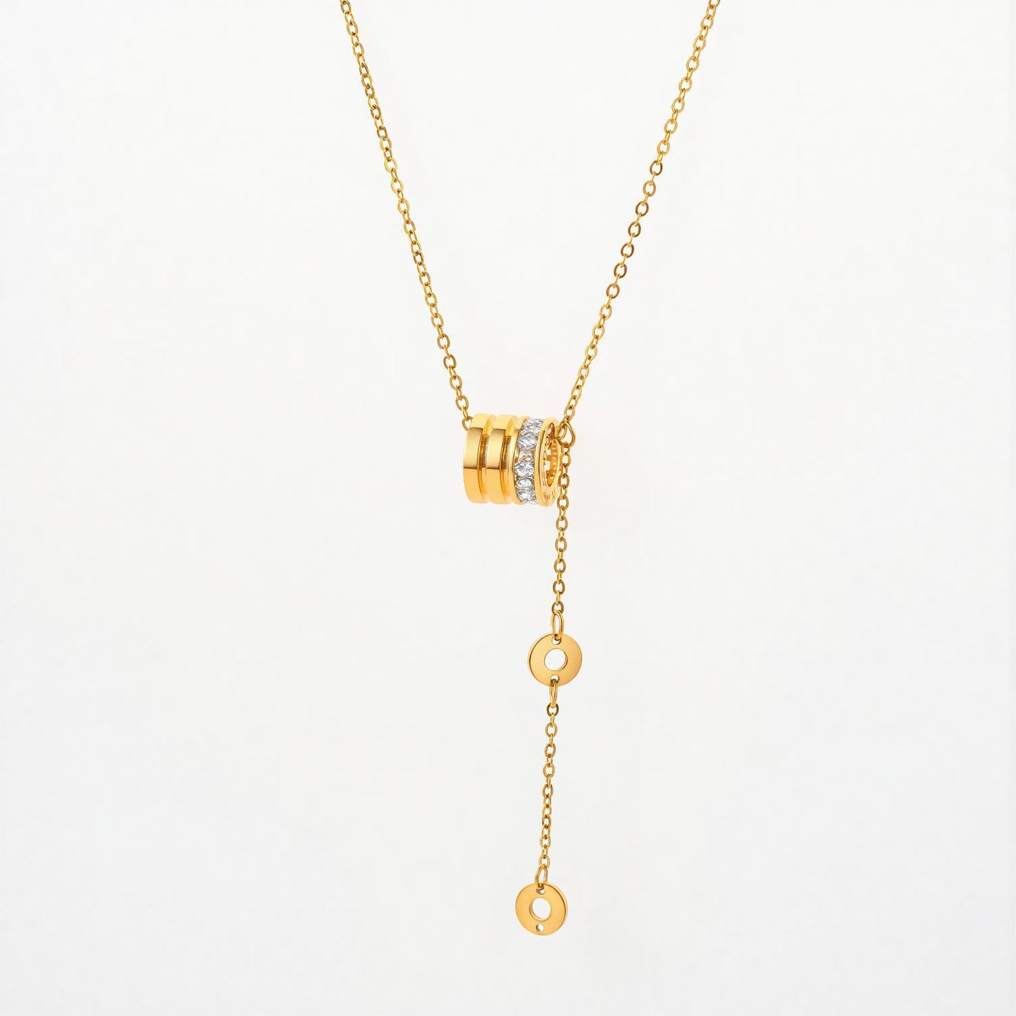 Collana da donna a catena sottile "O" minimalista di lusso, geometrica e circolare in acciaio inossidabile placcato oro 18 carati con ciondolo in zircone di rame