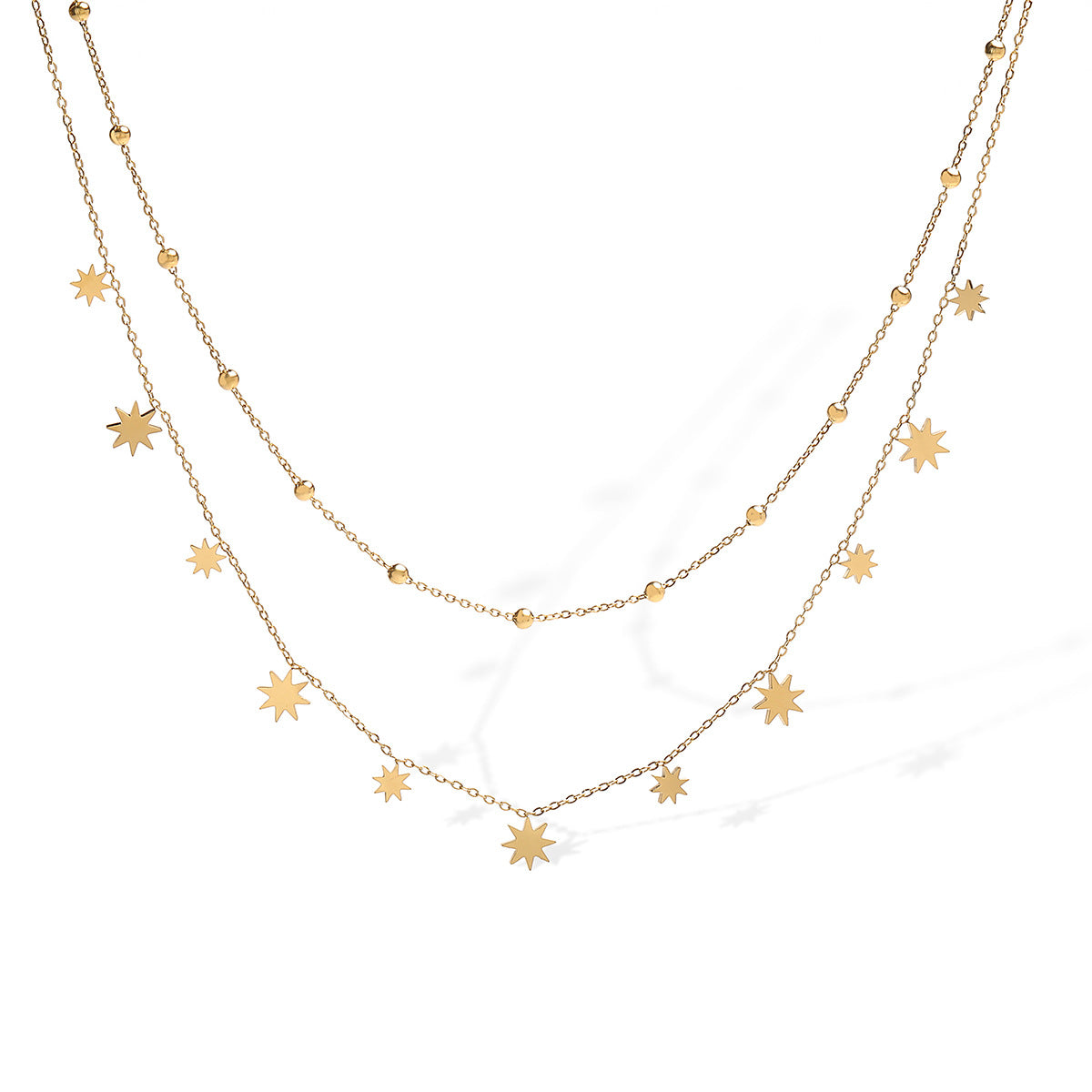 Fashionable Geometric Eight-Pointed Star Pendant Necklace for Women with 18K Gold Plated Stainless Steel Locket Chain