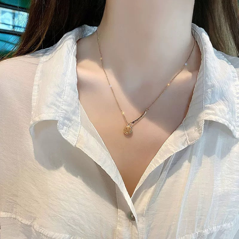 Minimalist Titanium Steel Plated Smile Pendant Necklace for Unisex