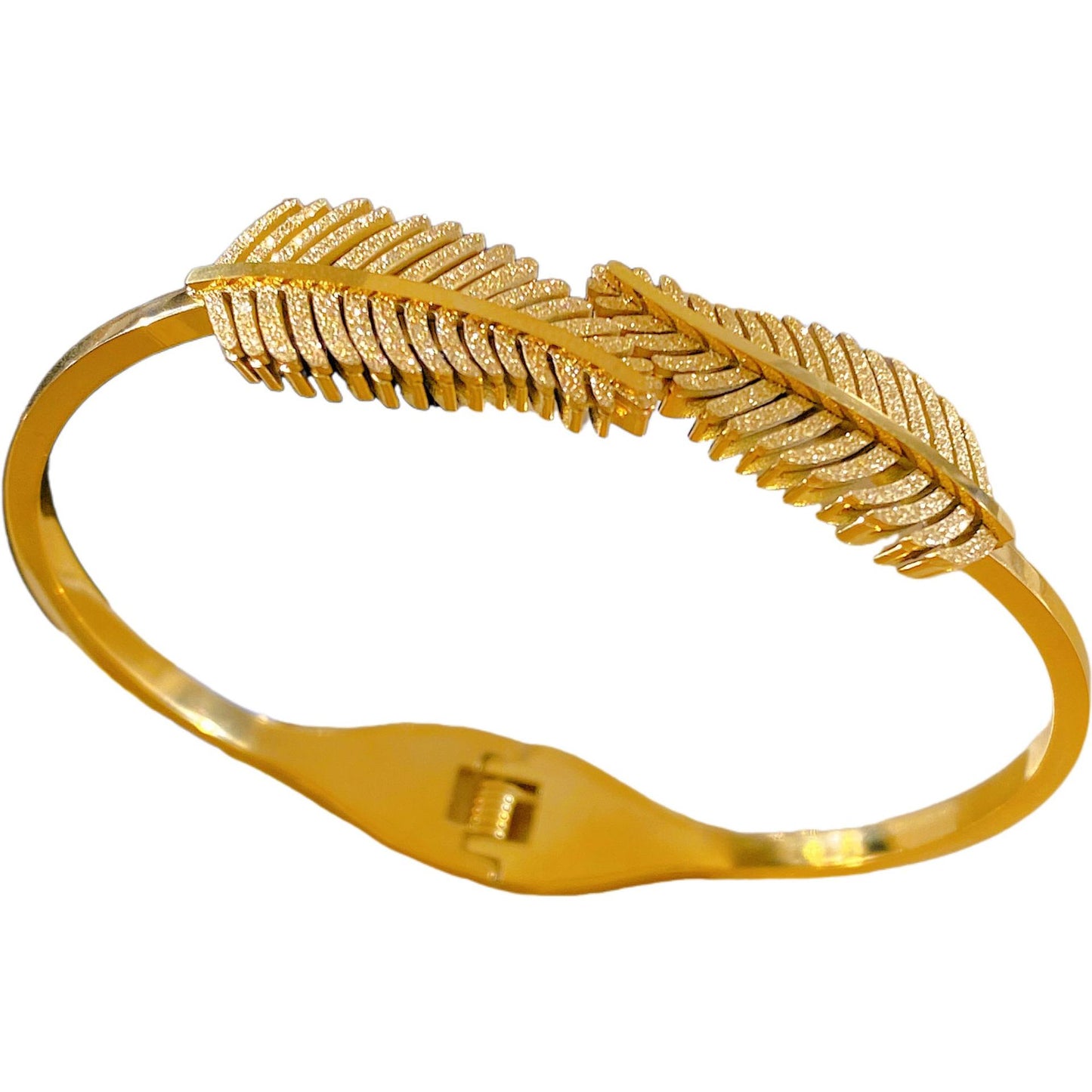 Minimalist Elegant Double Feather Open Cuff Titanium Steel Plated Bracelet
