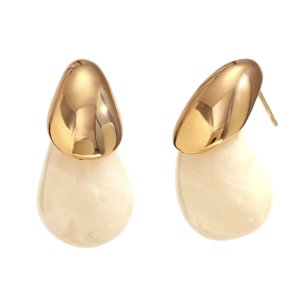 Orecchini a Goccia in Acciaio Inossidabile, Minimalisti ed Eleganti, Placcati Oro 18K con Dettagli in Resina Color Caramella