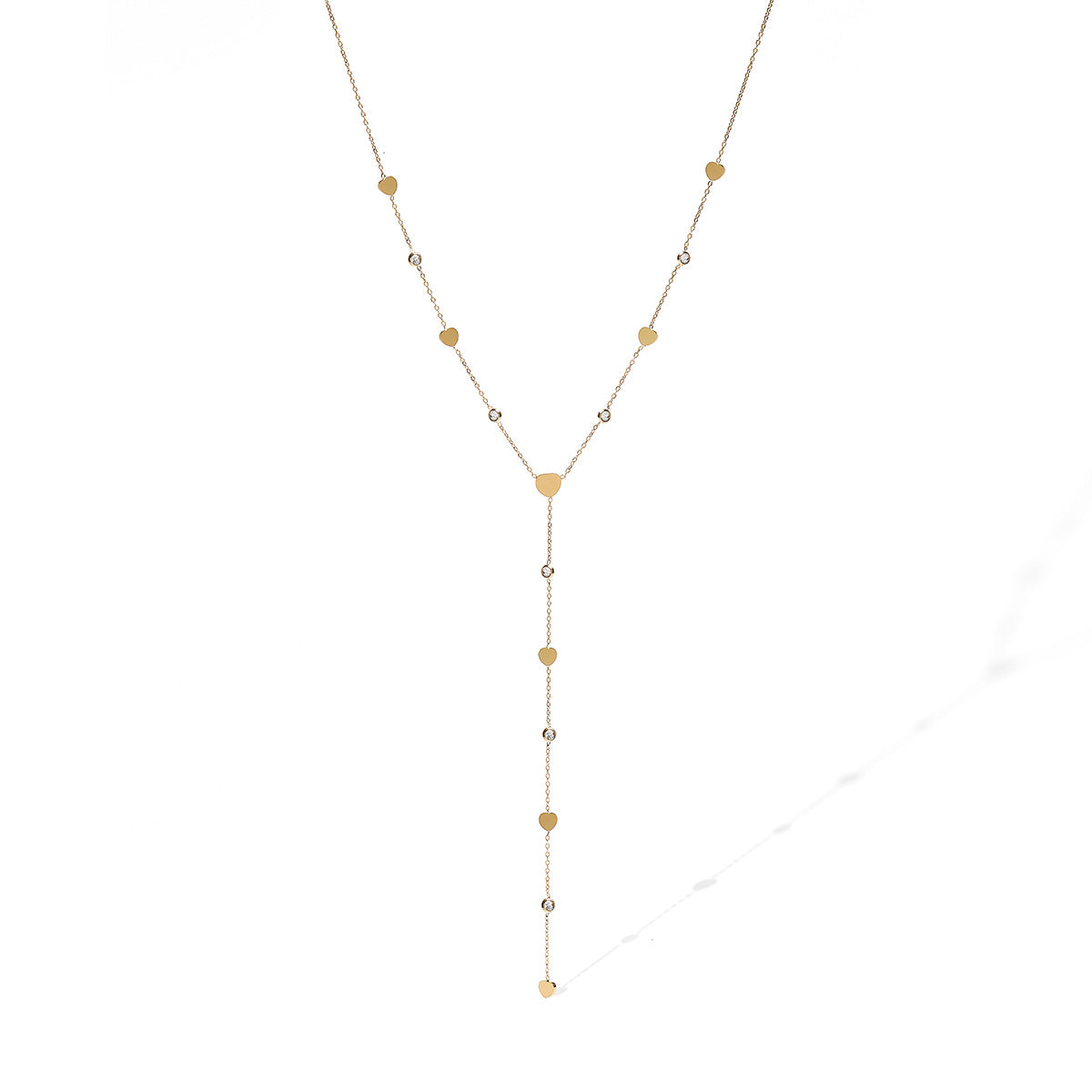 Elegante collana da donna in acciaio inossidabile placcato oro 18K a forma di cuore con intarsio in zirconi, stile vintage