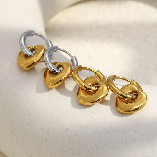 Elegant Hollow Heart-Shaped Stainless Steel Earrings with 18K Gold Vacuum Plating for Women