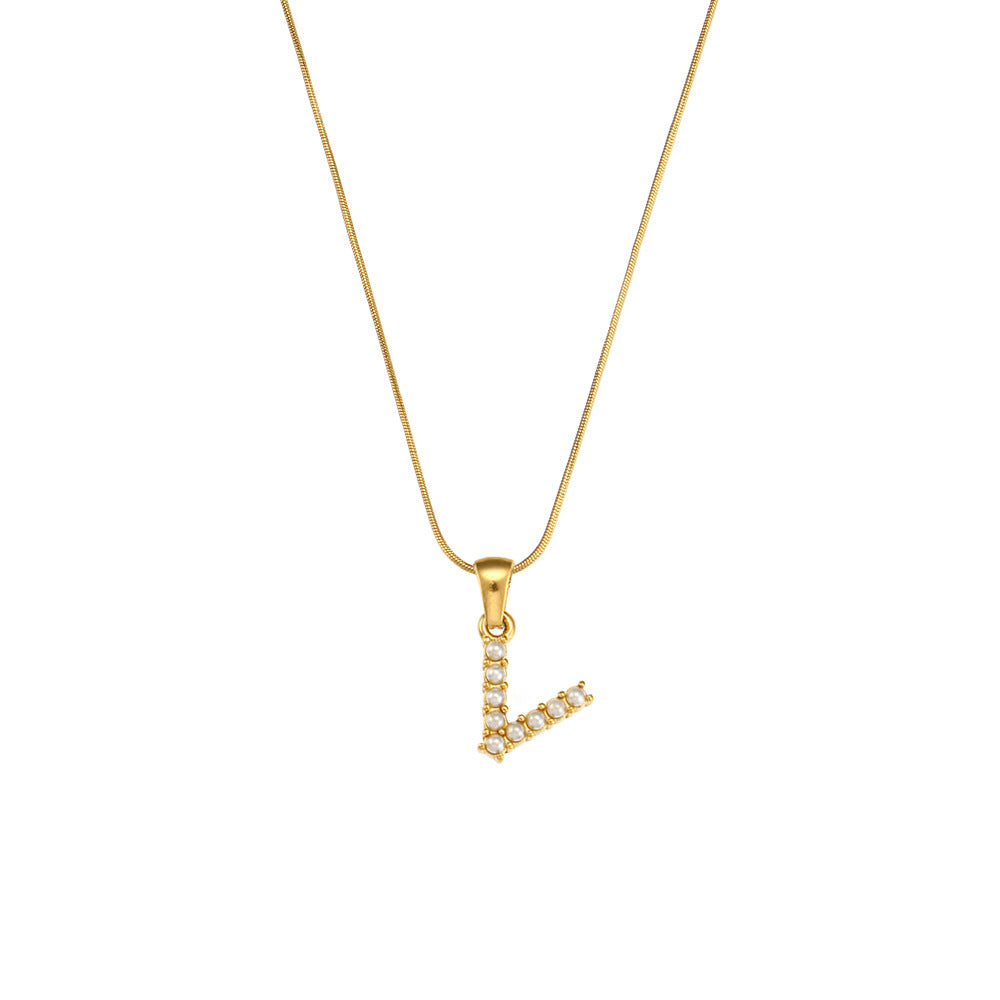 Fashionable Letter Pendant Necklace for Women Stainless Steel with 18K Gold Plating on Thin Snake Chain