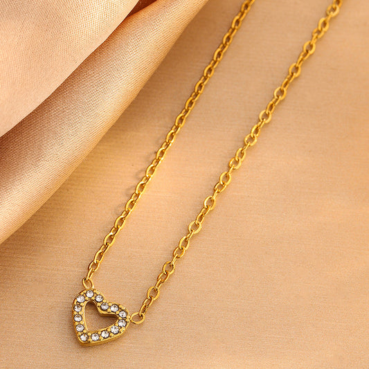Elegante Set di Collana e Orecchini in Acciaio Inossidabile Placcato con Zirconia Cubica a Forma di Cuore da Donna