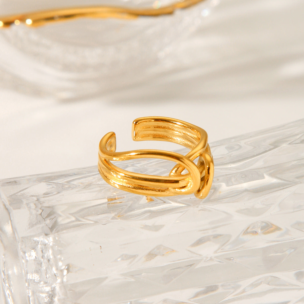 Minimalist Geometric Open-End Stainless Steel Ring for Women with 18K Gold Plating