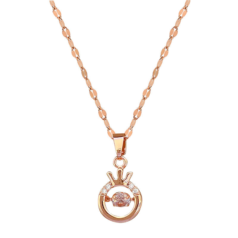 Elegant Crown-Shaped Pendant Necklace for Women and Men with Stainless Steel Chain and Rhinestone Inlay