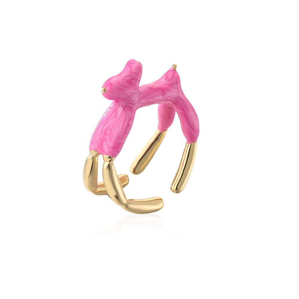 INS Style Abstract Animal Shaped Adjustable Ring in Copper with 18K Gold Plating and Enamel Finish for Women