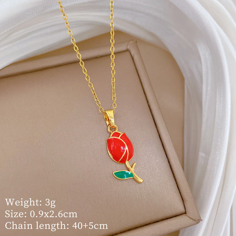Sweet Cartoon Animal Micro-Inlaid Cubic Zirconia Brass Pendant Titanium Steel Necklace for Unisex