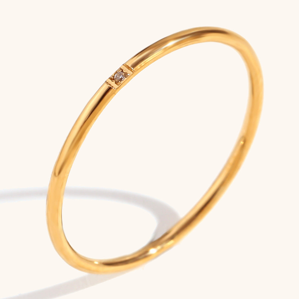 Minimalist Geometric Titanium Steel Ring for Women with 18K Gold Plating and Micro-Pavé Detail