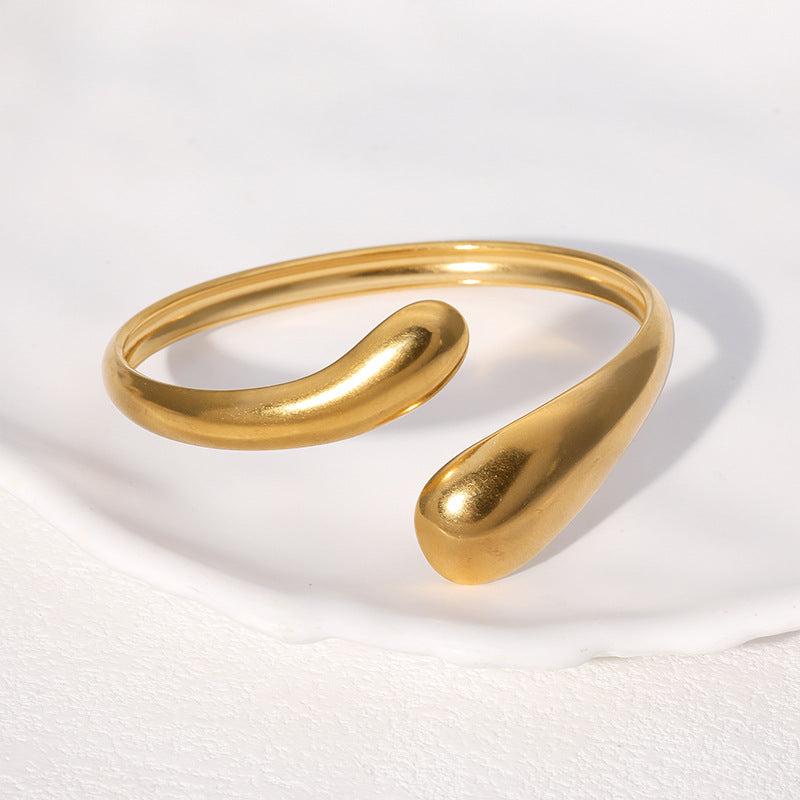 Minimalist Stainless Steel Open Bangle Bracelet with 18K Gold Plating Titanium Steel Finish for Women