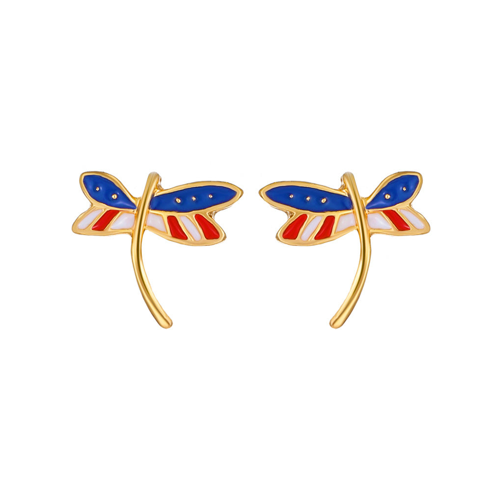 Vintage Geometric Oval Alloy Drip Oil Rhinestone Plated Earrings for Women