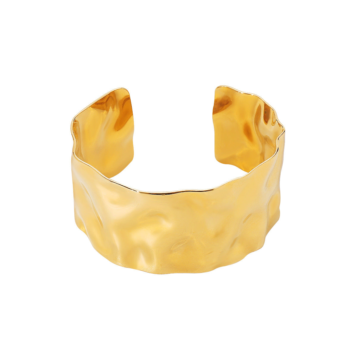 Pulsera de anillo geométrica cóncava y convexa ancha de acero inoxidable chapado en oro de 18 quilates estilo dulce y vintage para mujer