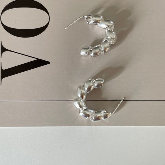 Orecchini a Cerchio Minimalisti da Donna in Argento Sterling 925 a Forma di C con Tubo Rotondo