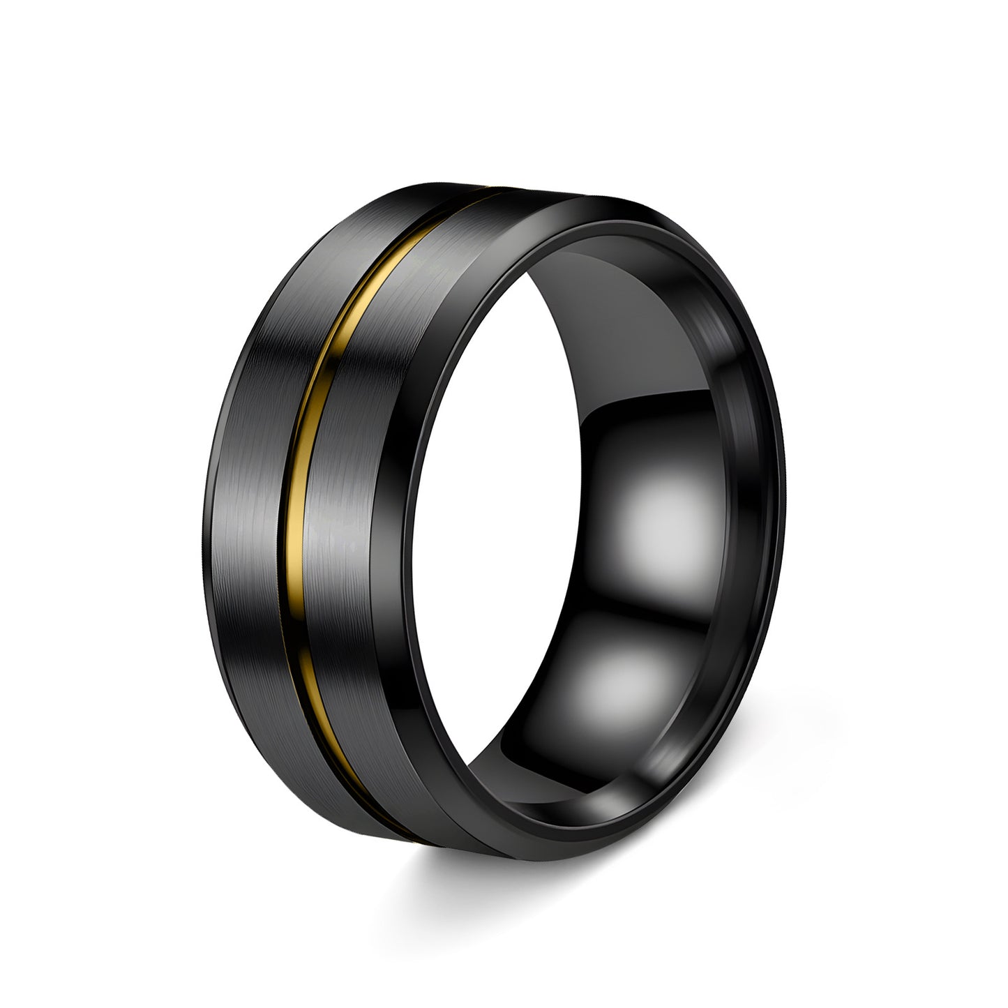 Anello geometrico in acciaio al titanio placcato unisex